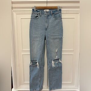 Abercrombie Ankle Straight Ultra High Rise Curve Love Distressed Jeans